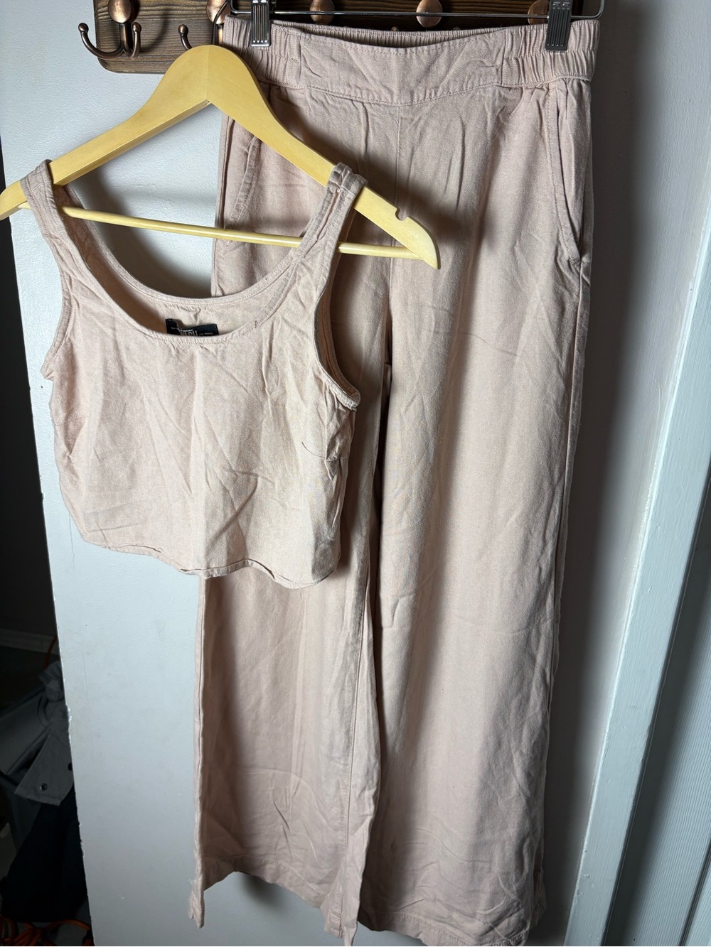 Rewash Light Pink Wide-Leg Pants with Matching Cropped Tank Linen Blend Size XS